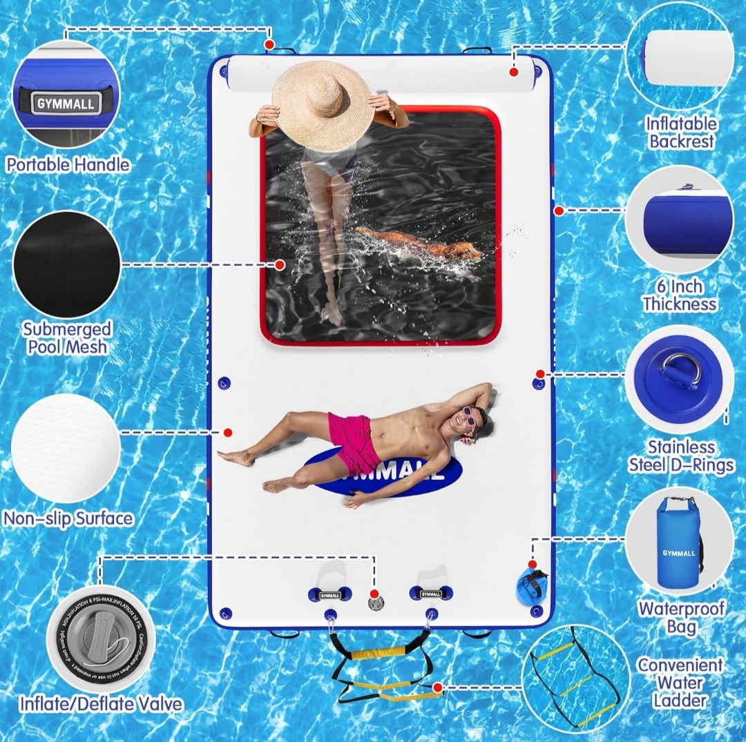 PACK 2B:    1 PLATAFORMA RIGIDA HINCHABLE ACUATICA, CON ZONA DE MALLA (3m X 180m)